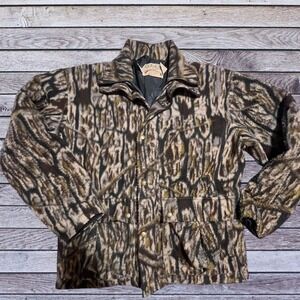 Cabelas XL Fleece Jacket Mens Brown Bark Camo Excellent Vintage Hunting Full Zip